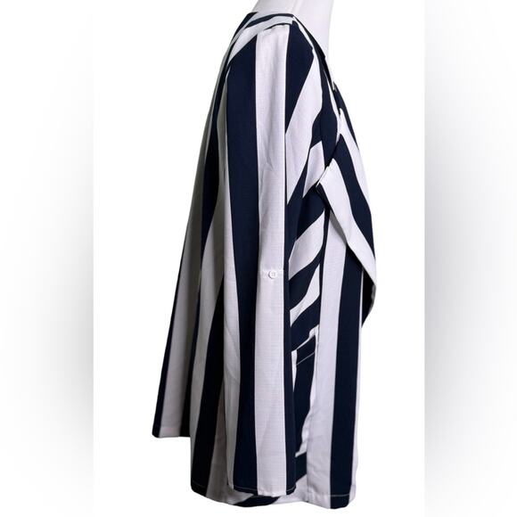 Elodie Navy Stripe Trendy Open Front Blazer Jacket Long Sleeve Size Medium - Picture 6 of 10